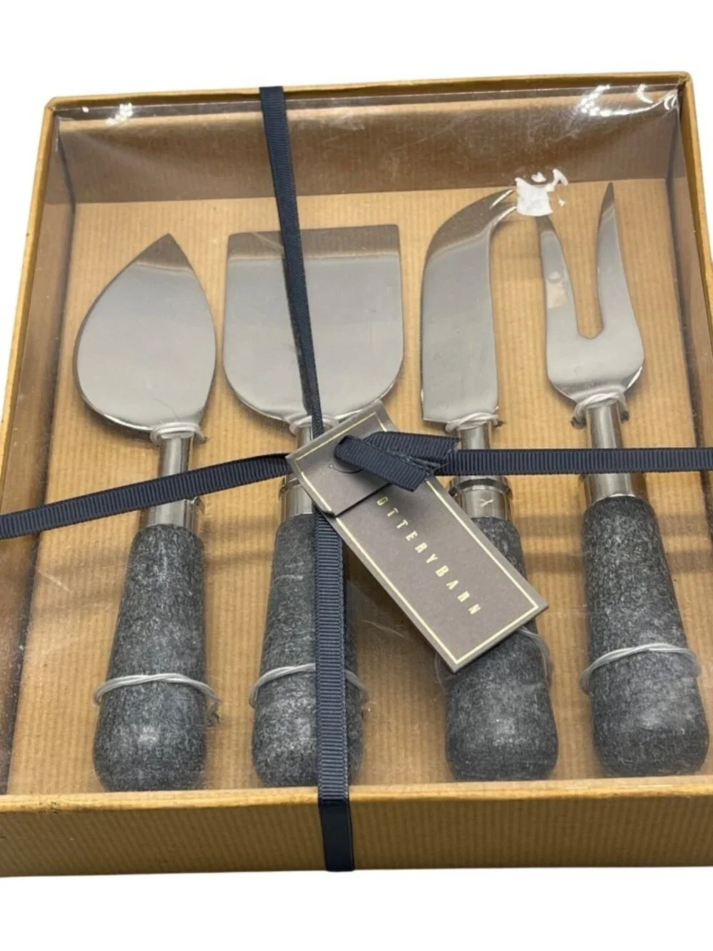 Pottery Barn Cheese Knives Set 4 spike spade pronged knife cheese fork READ NEW
